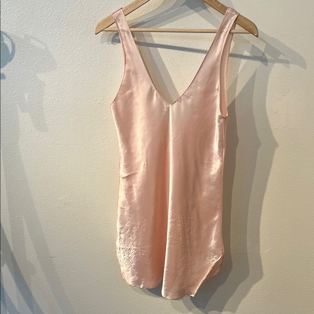 Pink Satin Chemise with Lace Trim